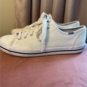 Keds White Canvas Low-Profile Lace-Up Sneakers